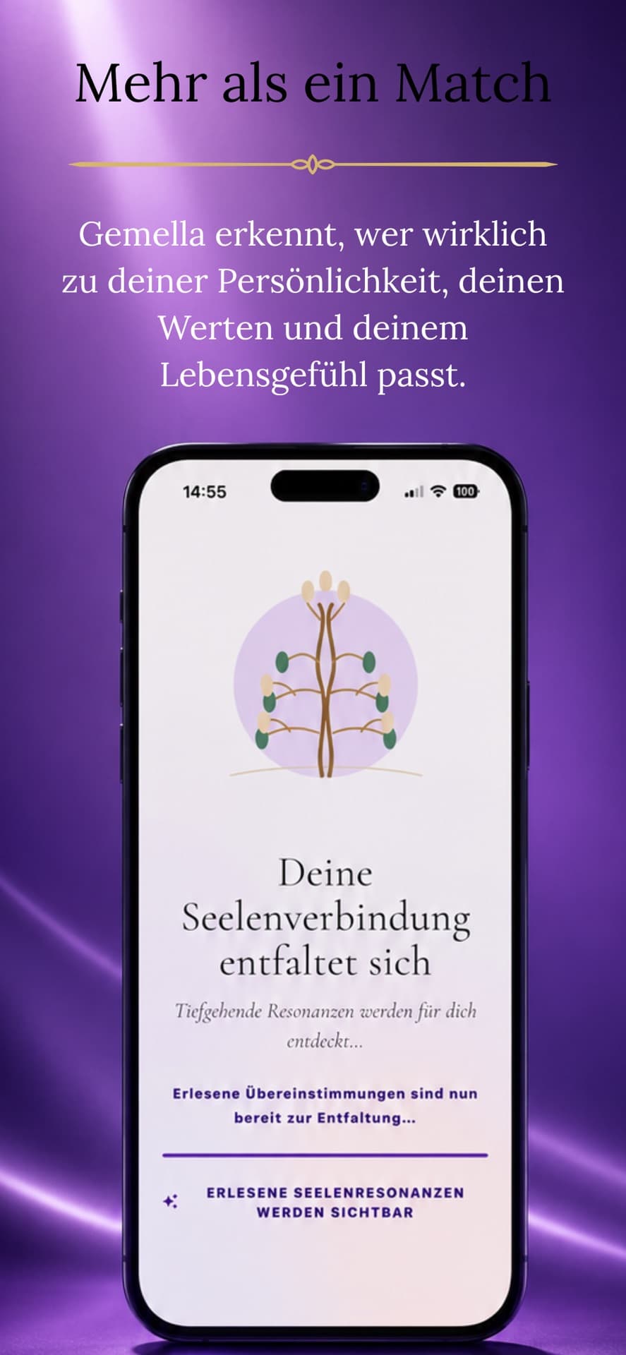 Gemella App-Store-Screenshot mit Matching-Funktion