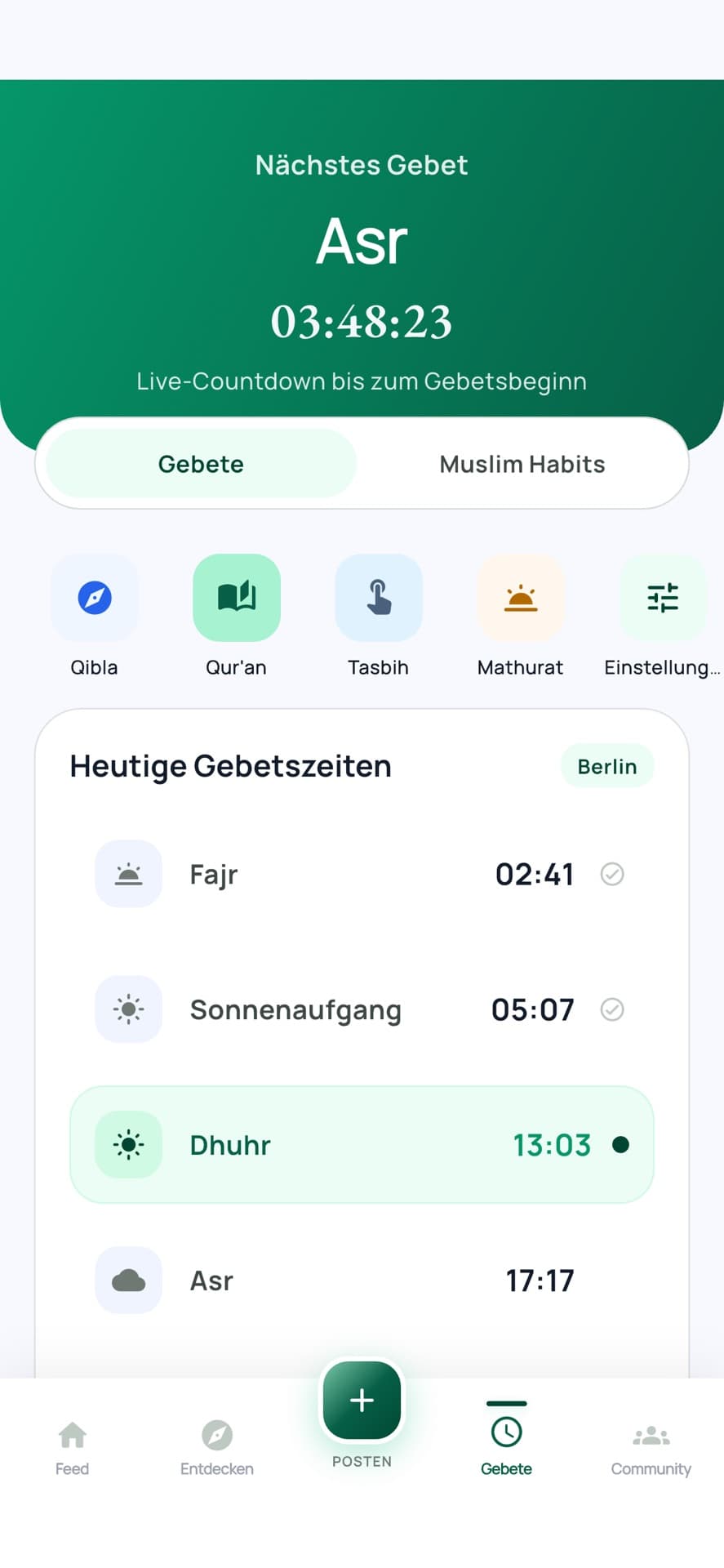 Ummaty App-Store-Screenshot mit Gebetszeiten